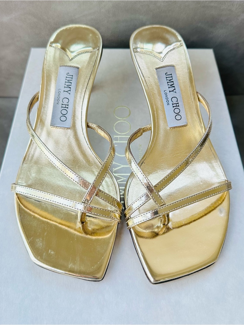 Jimmy Choo Metallic Gold Strappy Mules